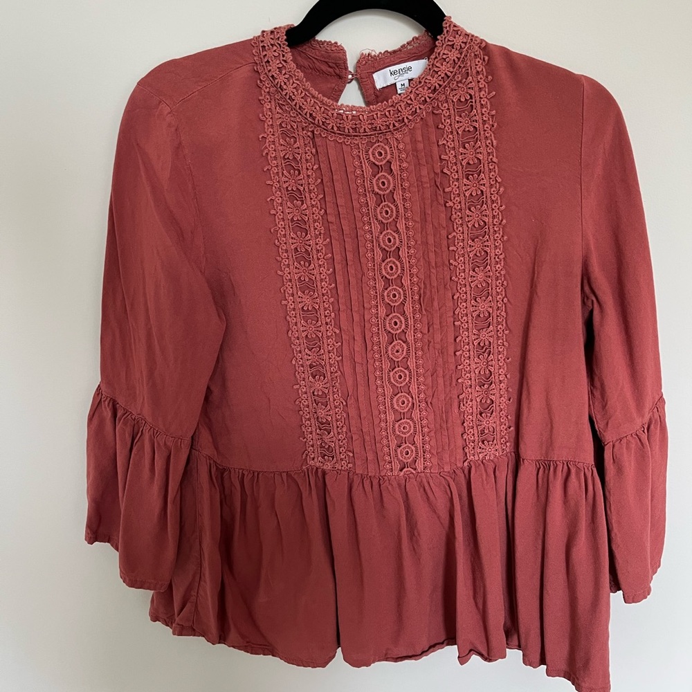 Burnt Red 3/4 Length Peplum Blouse